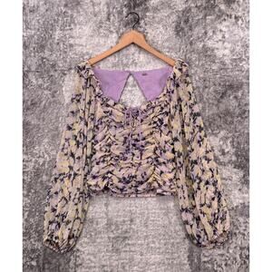 Free People Top Medium Womens Mabel Blouse Purple Long Sleeve Open Back